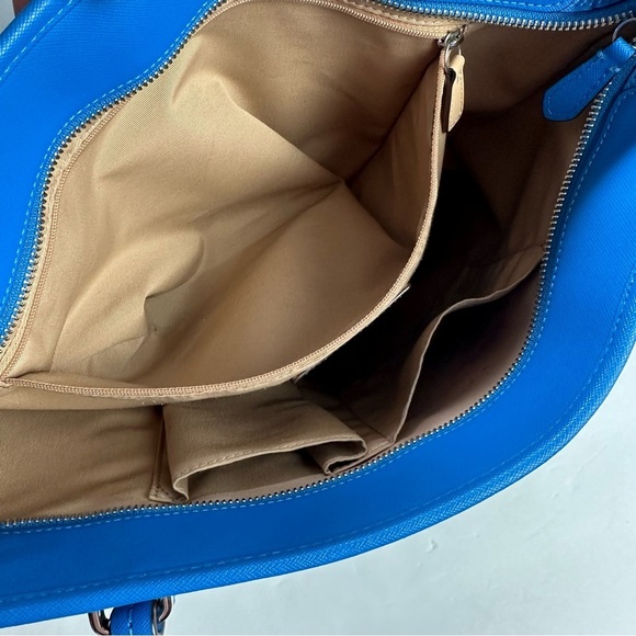 Coach Peyton Zip Top Tote Cerulean Blue Saffiano Leather Shoulder Bag Authentic - Picture 13 of 16